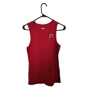 Sonoma Community Tank Top Womens L Red Rainbow Embroidered Sleeveless Crew Neck
